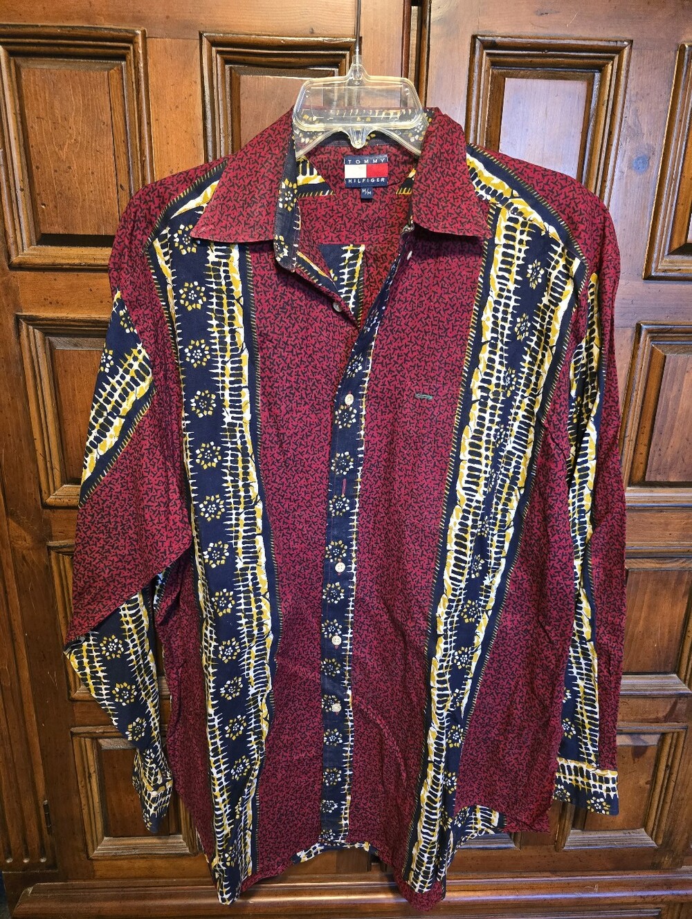 Vtg 90s Tommy Hilfiger Stripe Batik Button Down Long Sleeve Shirt Men’s Sz M